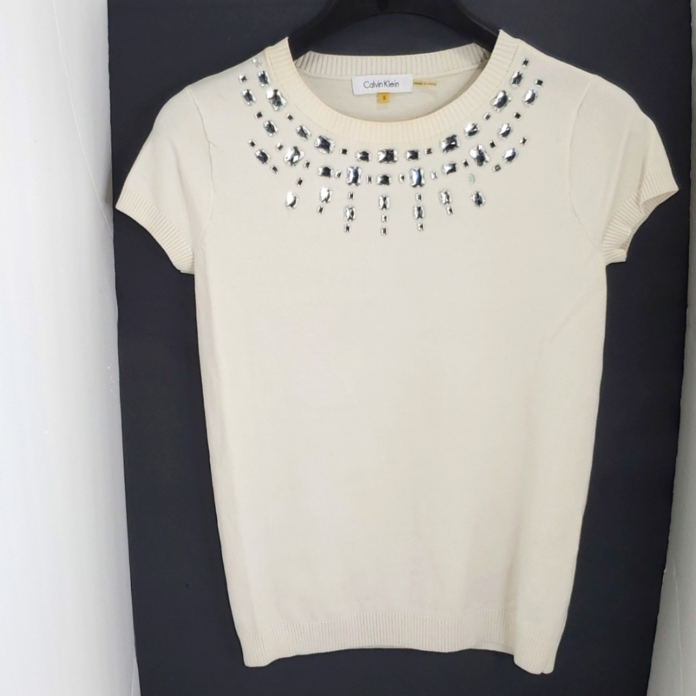 Calvin Klein Women Knit Shirt, Size Small, Off White